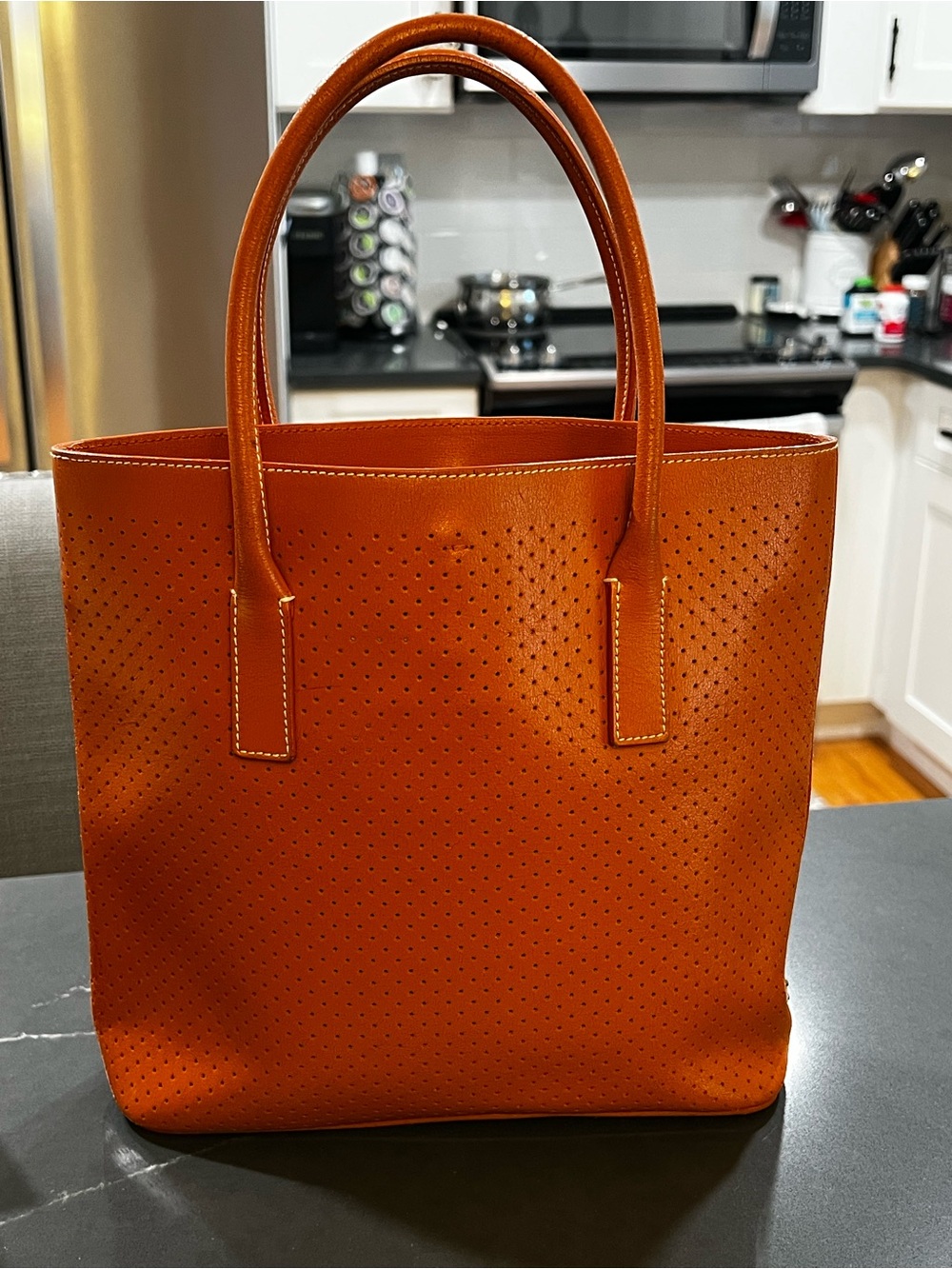 Prada Vitello Perforated Leather Tote - Orange with COA